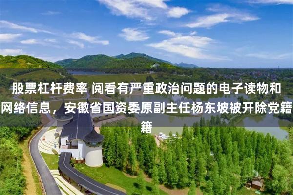 股票杠杆费率 阅看有严重政治问题的电子读物和网络信息，安徽省国资委原副主任杨东坡被开除党籍