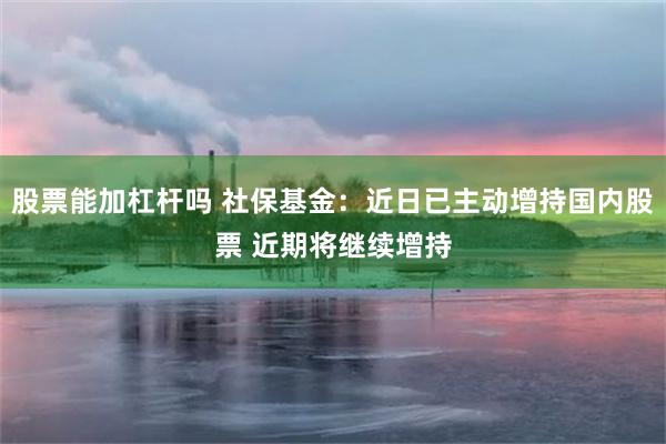 股票能加杠杆吗 社保基金：近日已主动增持国内股票 近期将继续增持