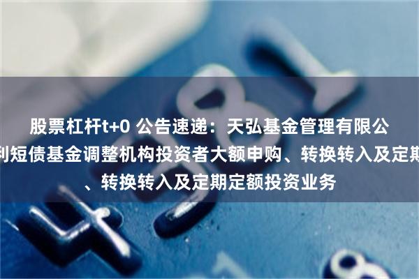 股票杠杆t+0 公告速递：天弘基金管理有限公司关于天弘安利短债基金调整机构投资者大额申购、转换转入及定期定额投资业务