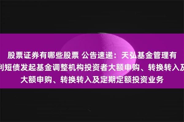 股票证券有哪些股票 公告速递：天弘基金管理有限公司关于天弘增利短债发起基金调整机构投资者大额申购、转换转入及定期定额投资业务