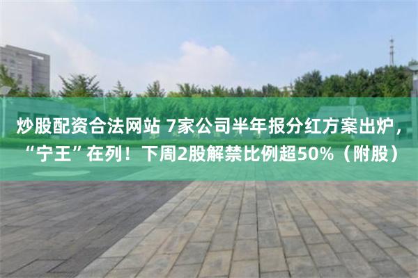 炒股配资合法网站 7家公司半年报分红方案出炉，“宁王”在列！下周2股解禁比例超50%（附股）
