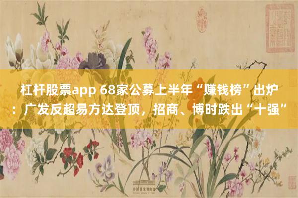 杠杆股票app 68家公募上半年“赚钱榜”出炉：广发反超易方达登顶，招商、博时跌出“十强”